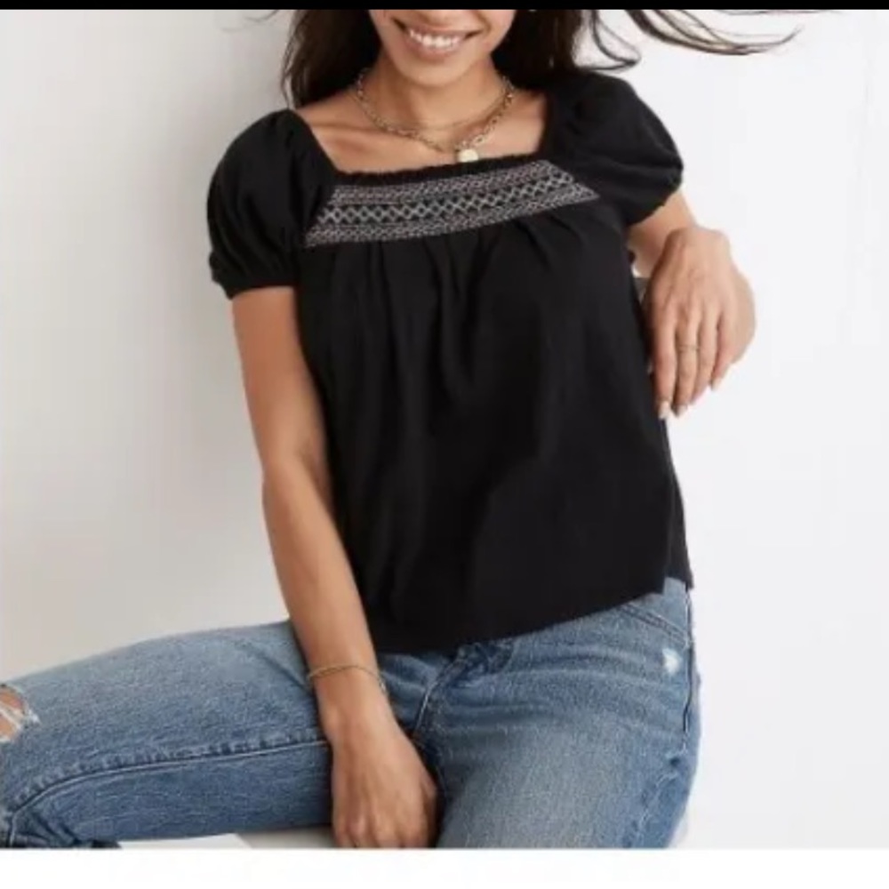 Madewell embroidered puff sleeve top